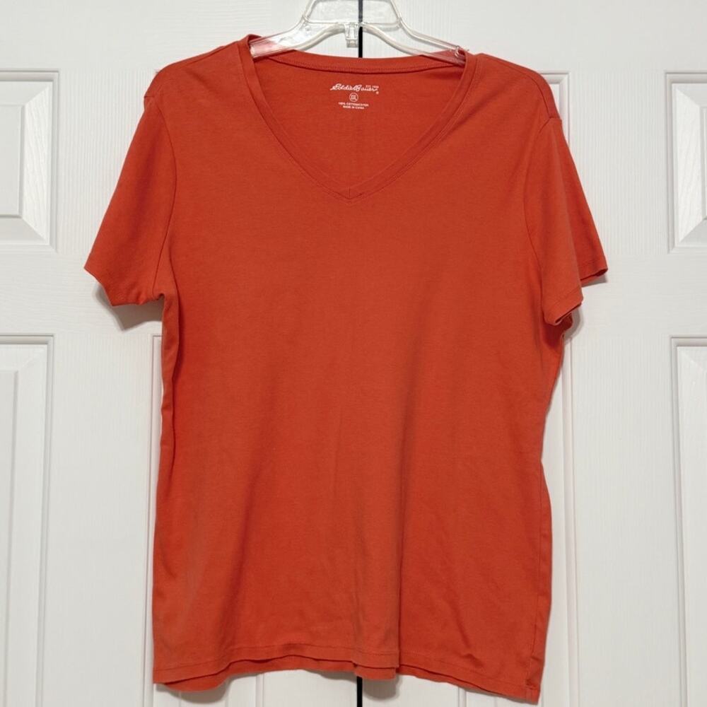 Women’s Eddie Bauer Melon Orange/Coral V-Neck T-Shirt, XXL